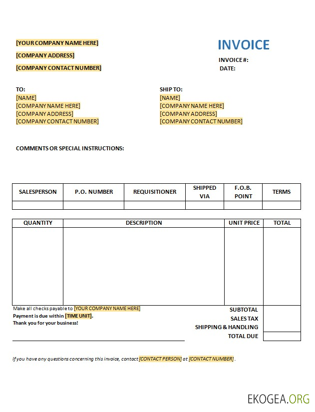 Modèle de facture d'achat gratuit